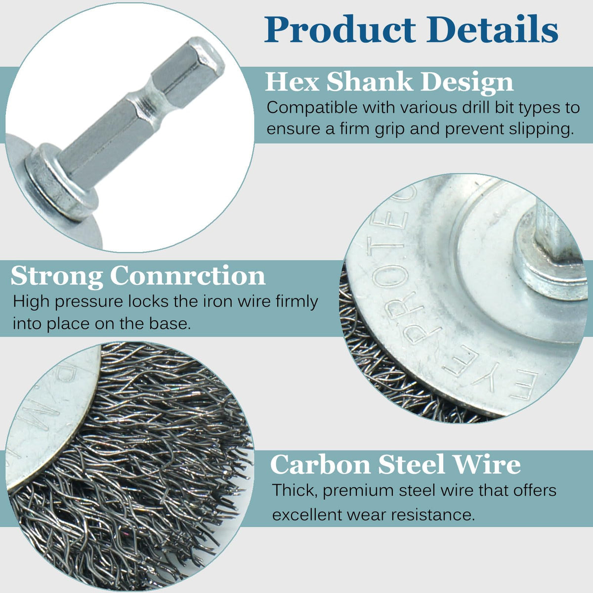 TEXNINC 5-Pack 3-Inch Wire Wheel Brush Set for Drill