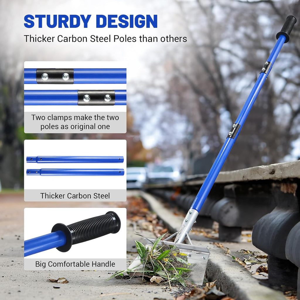 Heavy Duty Snow Shovel with 52" Adjustable Handle - Multifunctional Ice Scraper & Garden Tool, Steel Blade for Snow