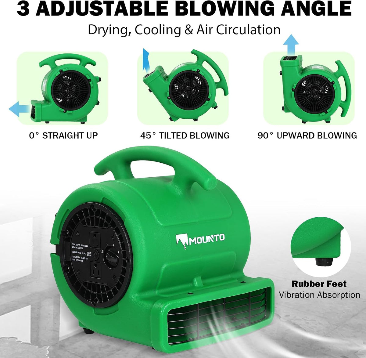 1/4hp 1000CFM 2 Speed Air Mover Carpet Dryer Floor Fan Cooling Fan (Green)