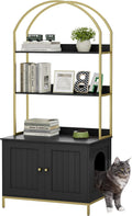 Cat Litter Box Enclosure with 2-Tier Shelves, Black and Gold
