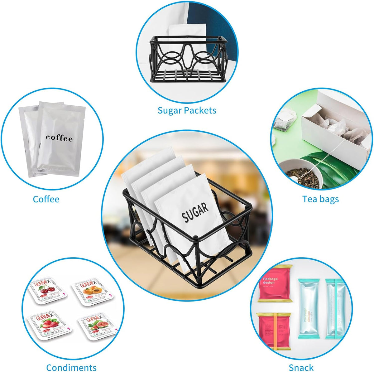 2 Pieces Black Metal Sugar Packet Holder Tea Bag Organizer Sugar Caddy Holder Small Sugar Container Coffee Creamer