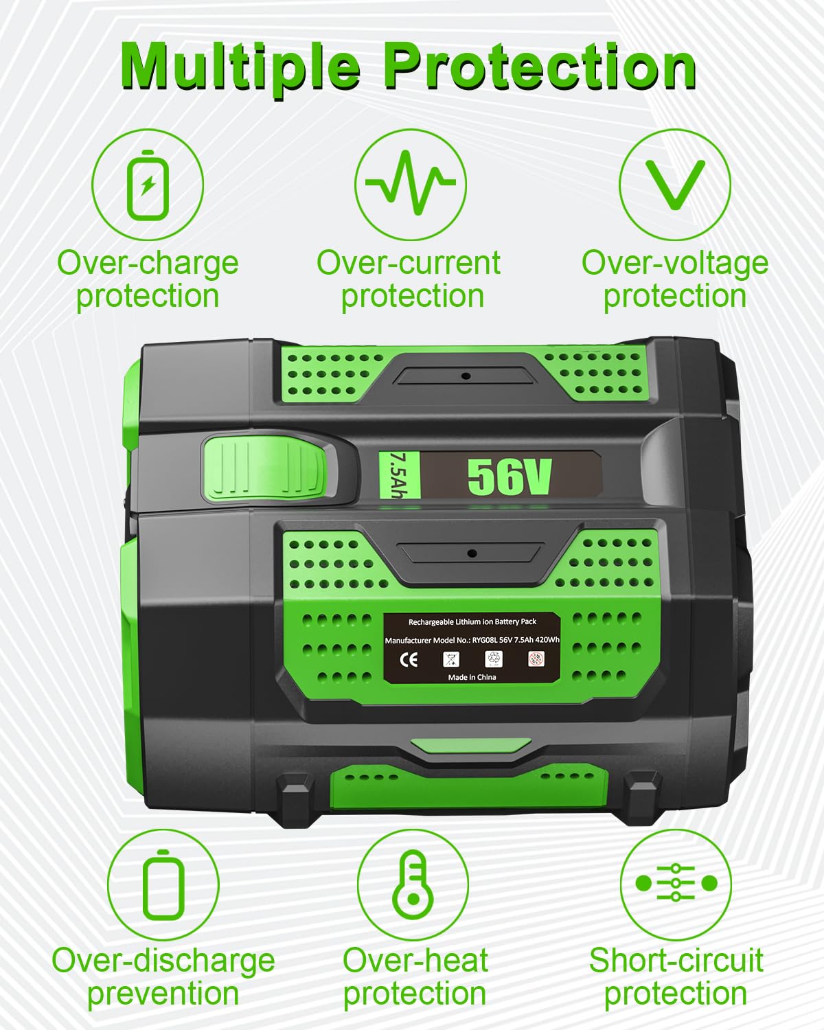 2 Pack 56V 7.5Ah Battery Replacement for EGO 56V Battery