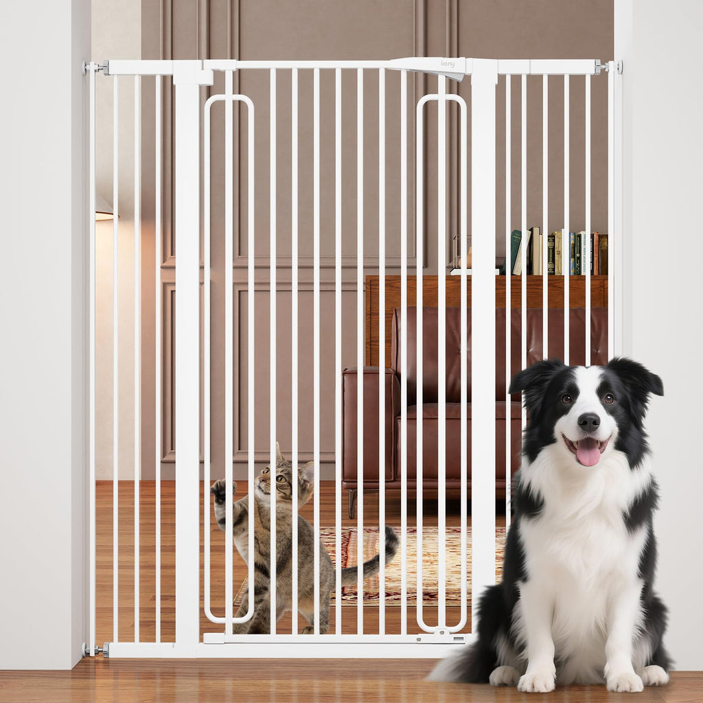 51" x 29.7-46" Wide Extra-Tall Full-Height Anti-Jump Cat & Pet Safety Gate with Narrow Bar Spacing & Double-Lock Walk-Through Door for Doorways & Stairs