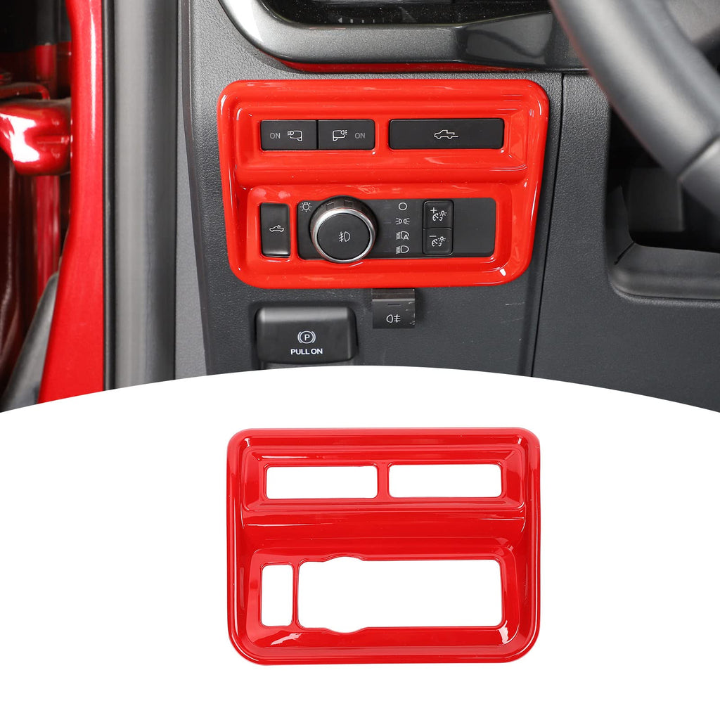 Jimen for 2021+ F150 Headlight Switch Control Panel Frame Trim Cover Compatible with Ford F150 2021-2023 (Red)