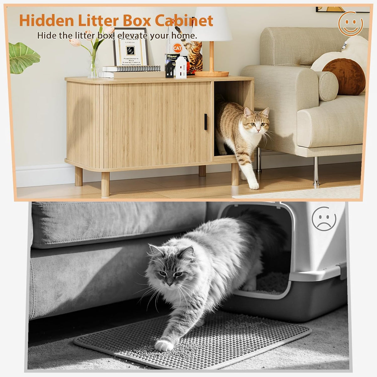 Cat Litter Box Enclosure with Sliding Door & Ventilation,Natural