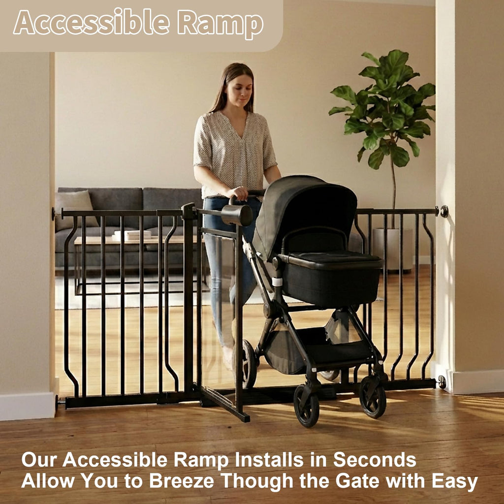66.93-74.8" Extra-Wide No-Drill Pressure-Mounted Pet & Child Safety Gate with Auto-Close Walk-Through Door for Stairs, Hallways & Wide Doorways