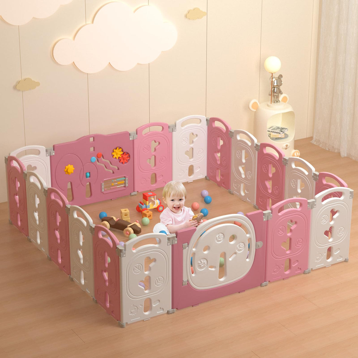 18-Panel Modular Foldable Baby Playpen & Safety Activity Yard with Locking Walk-Through Gate for Infants & Toddlers