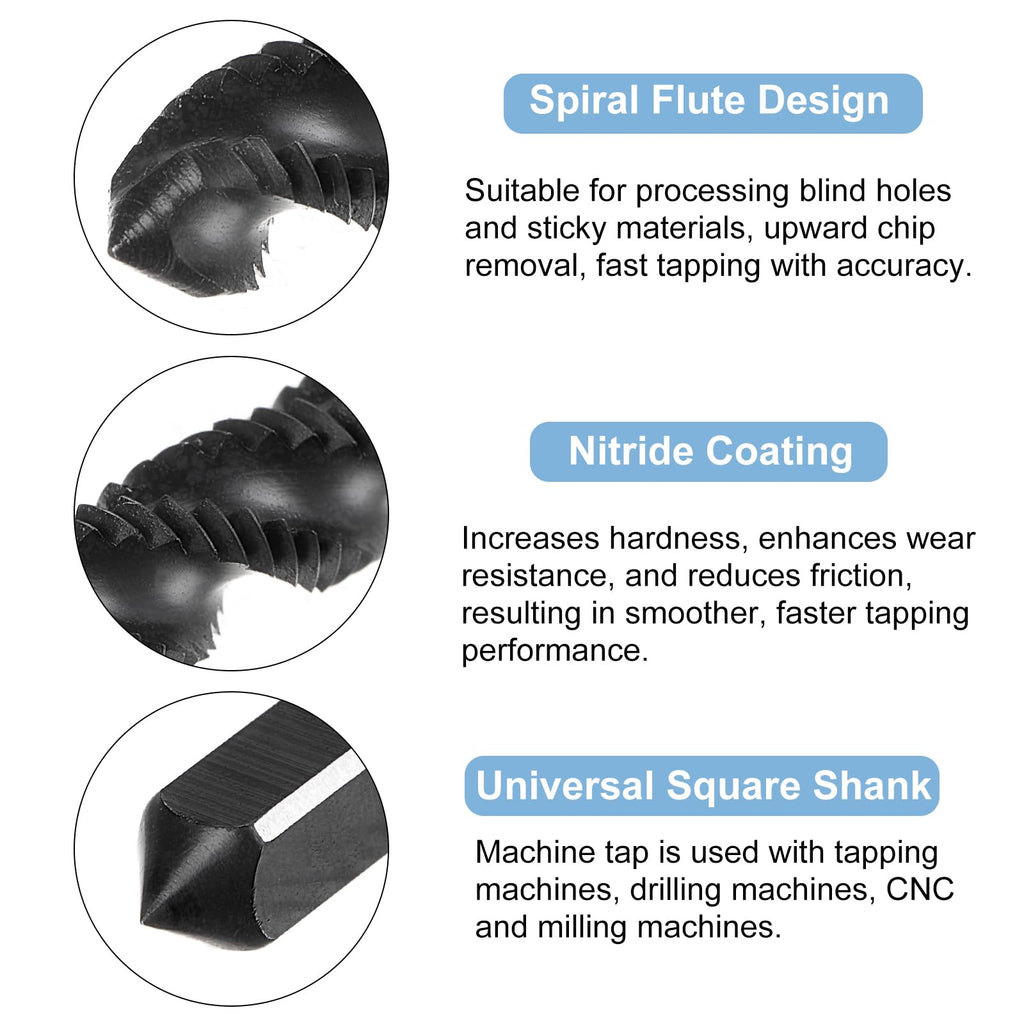 uxcell 4pcs Spiral Flute Thread Taps, M5 x 0.8 Nitride Coated Metric Screw Tap, Fully Ground High Speed Steel 6542 Machine Tapping Threading Tool for Machinist Thread Repair