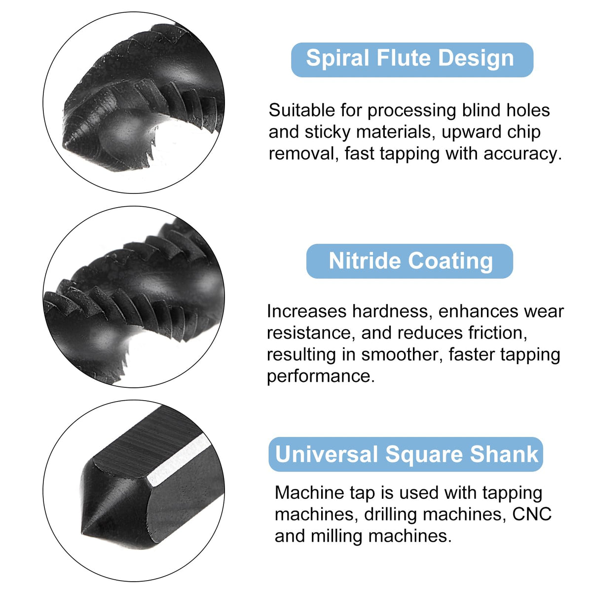 uxcell 4pcs Spiral Flute Thread Taps, M5 x 0.8 Nitride Coated Metric Screw Tap, Fully Ground High Speed Steel 6542 Machine Tapping Threading Tool for Machinist Thread Repair