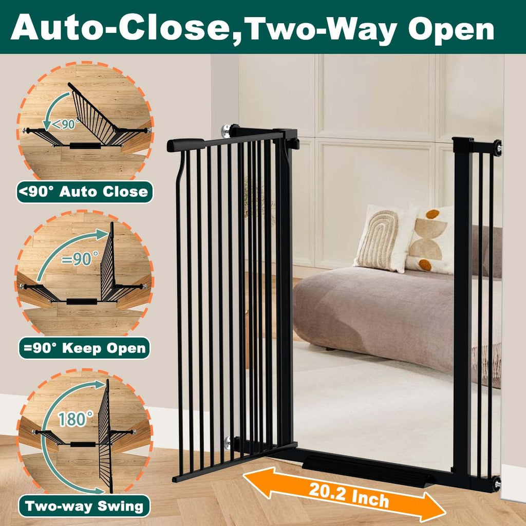 40.5" x 72.3-76.7" Extra-Tall & Extra-Wide Adjustable Hardware/Pressure-Mounted Pet & Child Safety Gate with Dual-Lock Walk-Through Swing Door for Stairs, Hallways & Wide Doorways