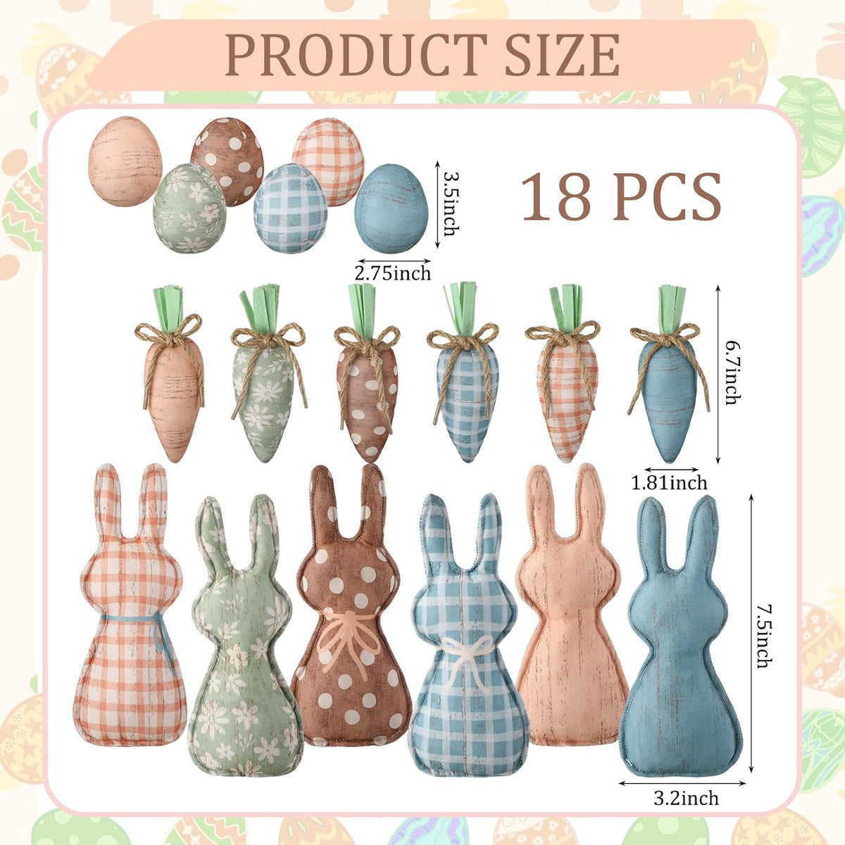 18 Pcs Rustic Easter Bunny Decorations Farmhouse Spring Fabric Bunnies Carrot Eggs Vase Filler Table Decor for Desk