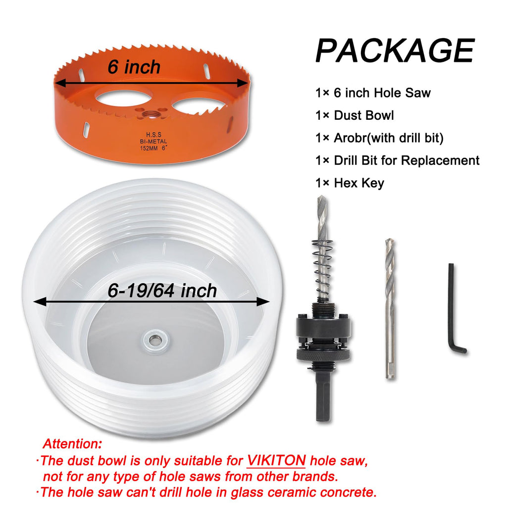 VIKITON 6" Hole Saw for Recessed Lights, with Dust Bowl Catcher