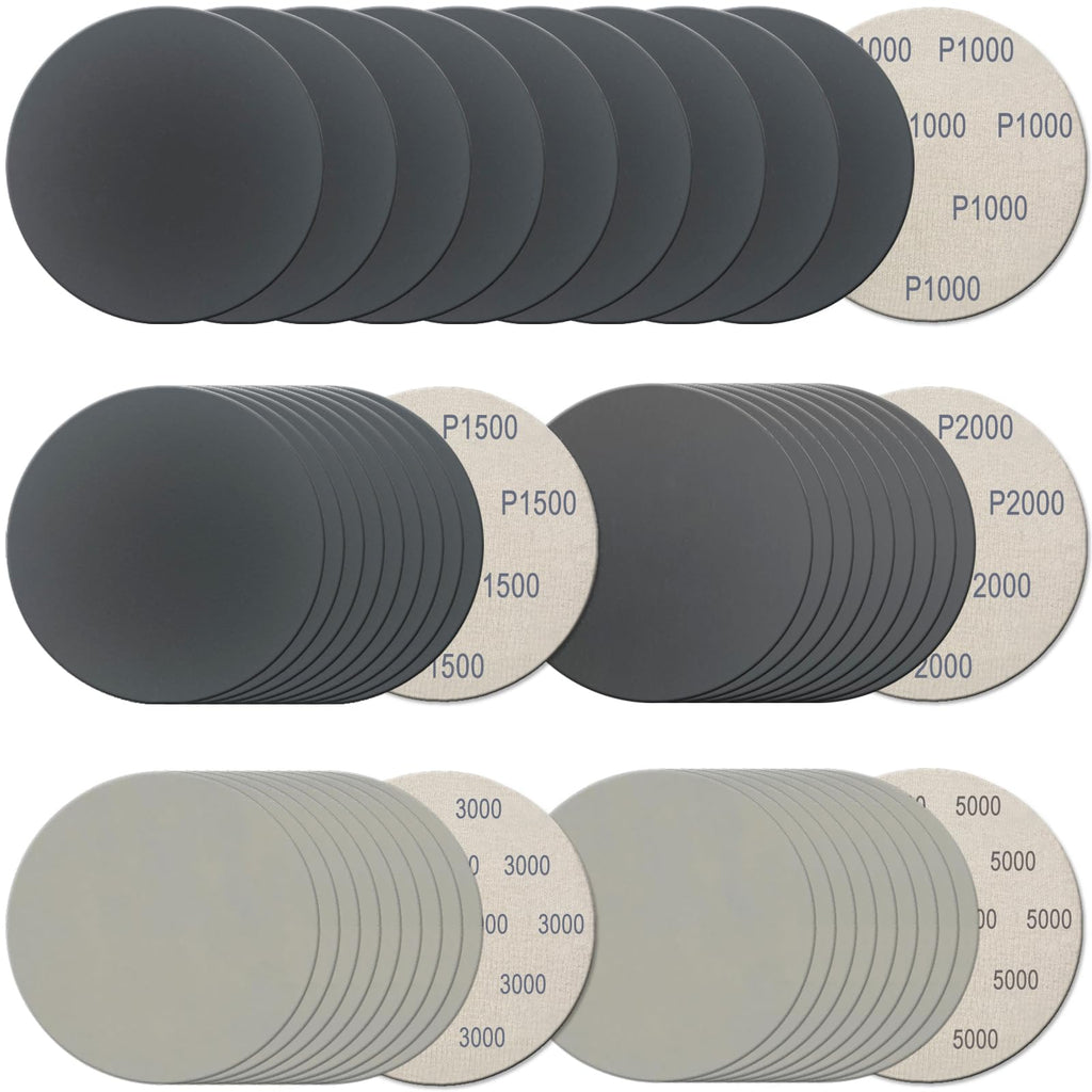 50Pcs 5 Inch Hook and Loop Sanding Discs, Wet Dry Sandpaper Assortment