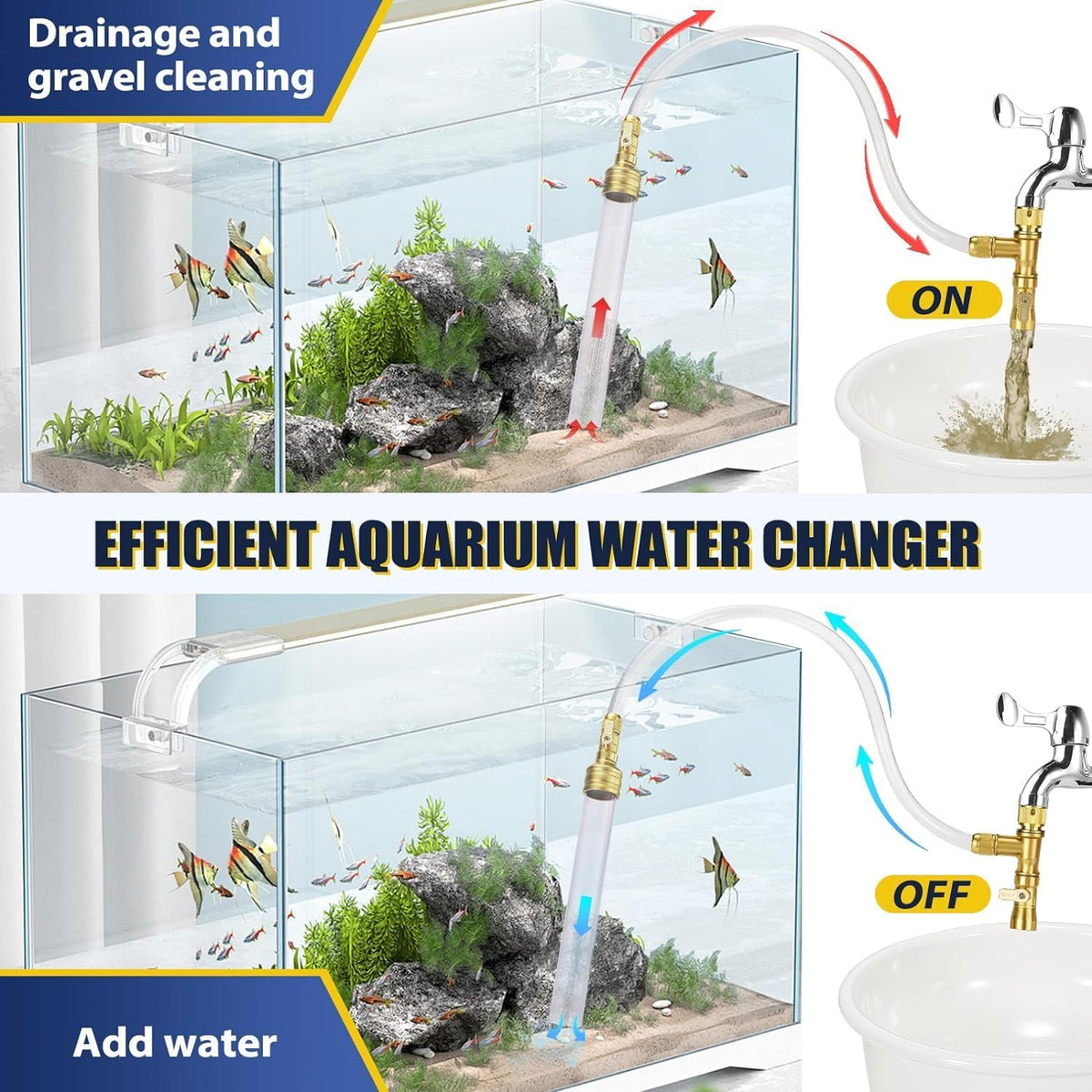 Gravel Vacuum for Aquarium Water Changer Fish Tank Cleaning Tools, Siphon Universal Quick Pump Aquarium Water