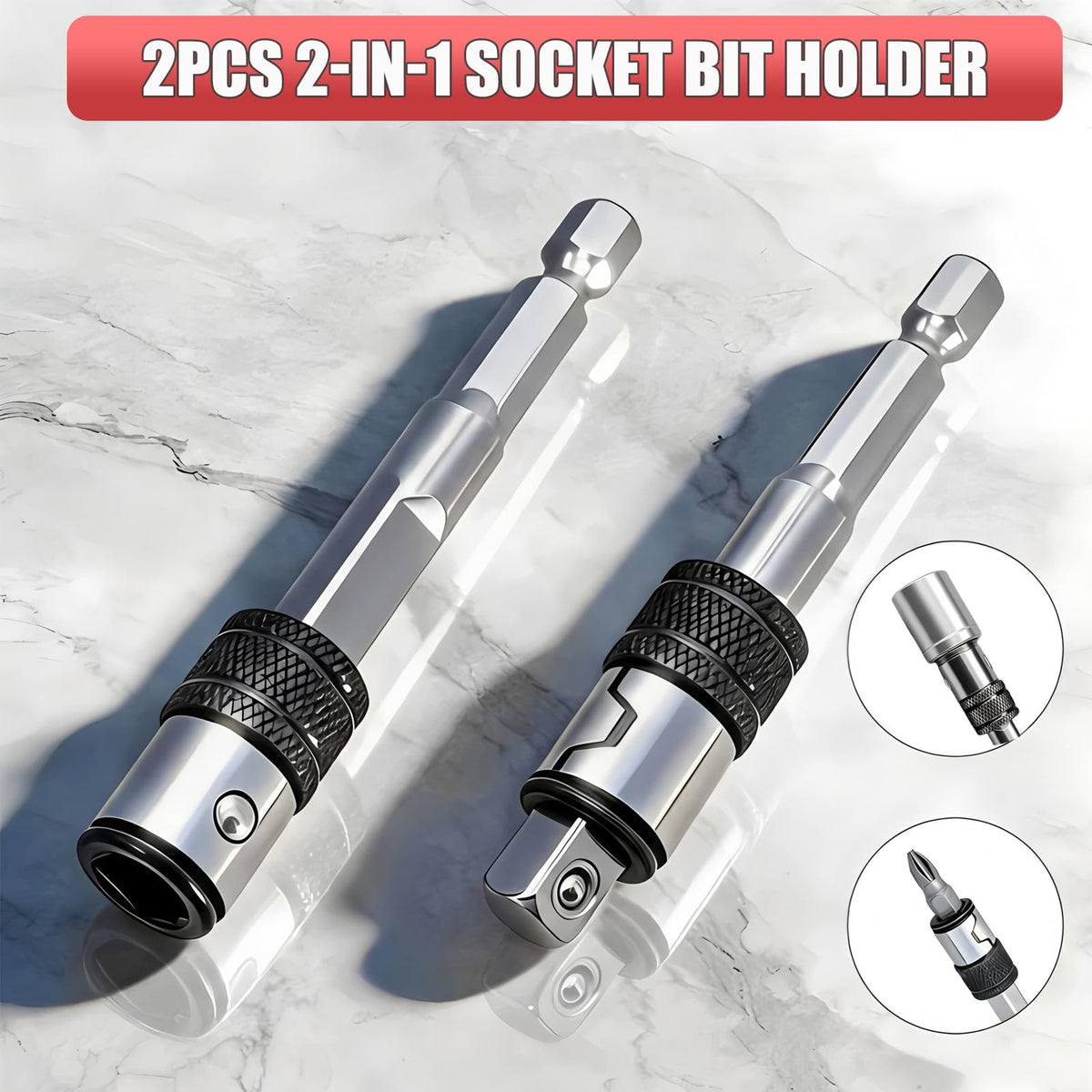 2-in-1 Impact Socket Adapter to Bit Holder, for 1/4" Drive Socket &Hex Bit