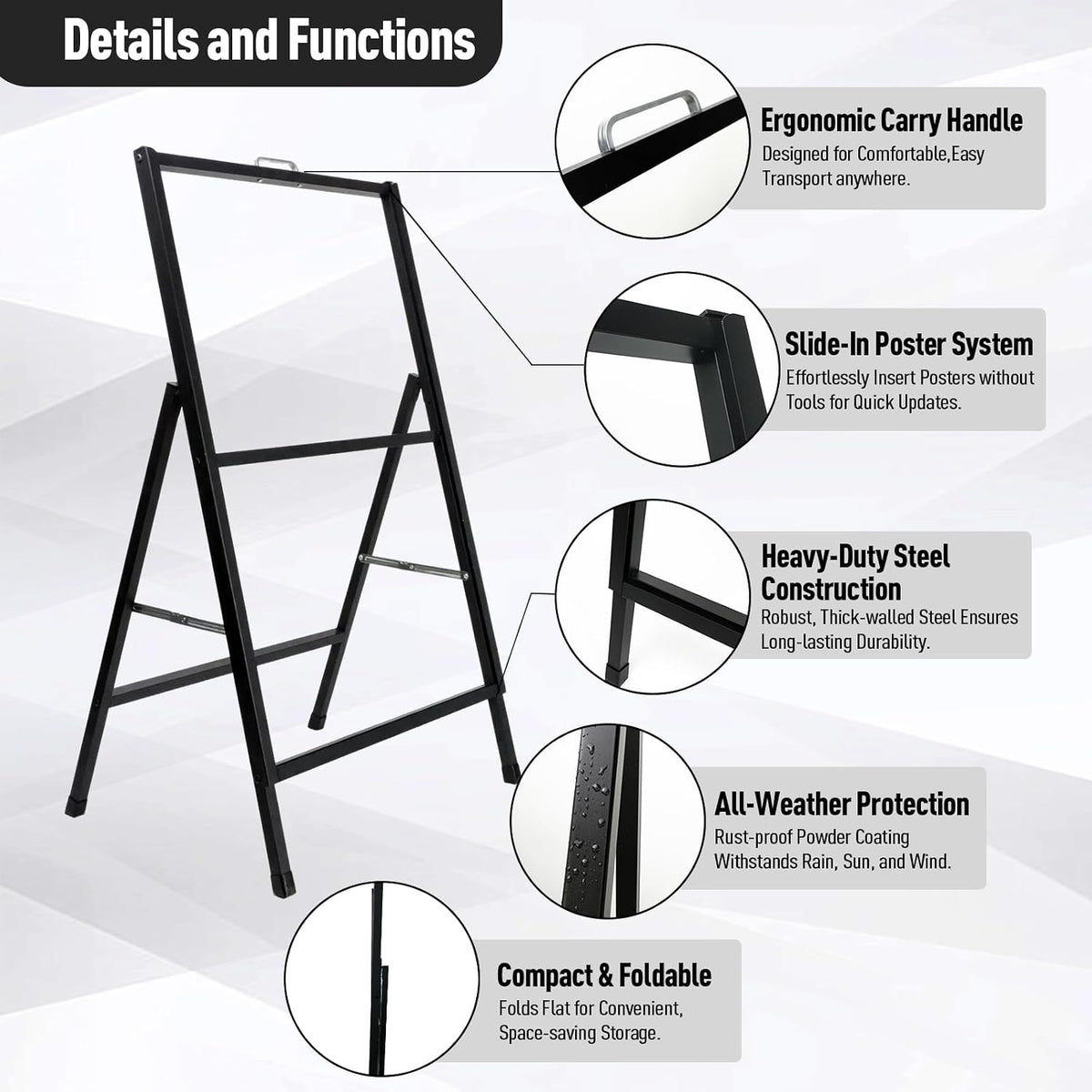 24x36 Sidewalk Sign Single Sided - Heavy Duty L-Frame Metal Poster Stand with Slide-in Design, Angled Outdoor Floor