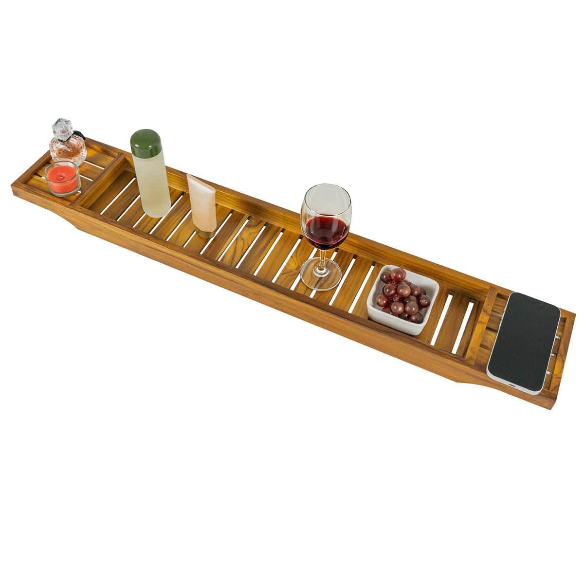 Non-Expandable Teak Bathtub Tray, 33.86" x 5.98" x 1.77"