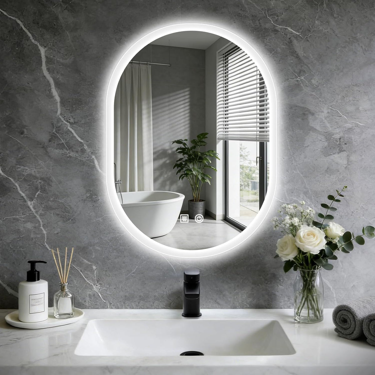 16x24 LED Bathroom Mirror with Lights Oval, Lighted Bathroom Vanity Mirror for Wall, Front Lit and Backlight