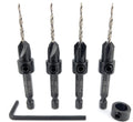 FTG USA #4 (7/64") Wood Countersink Drill Bit 4-Pc Set with 3/8" Depth Stop