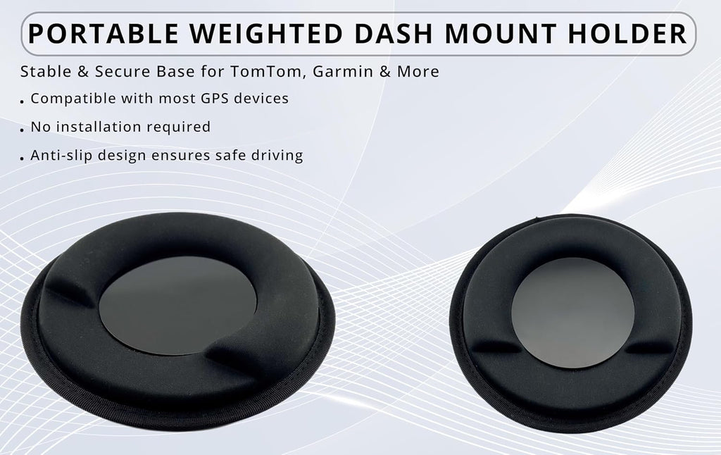 Car Dashboard Mount | Soft Nylon, Metal Round Mount Dashboard | Weighted Sandbag Base with Magnetic Mount Option |