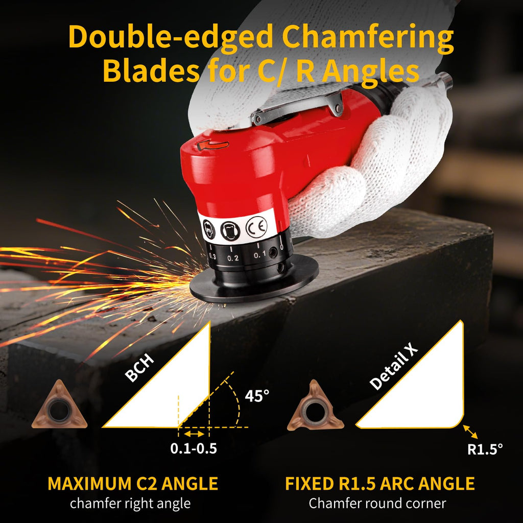 10Pcs Carbide Turning Indexable Inserts for Air Chamfer Tool, Pneumatic Chamfering Machine Tungsten Steel Blade,Lather Turning Tool (R Angle)