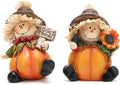 2PCS Fall Thanksgiving Scarecrow Decorations Fall Harvest Scarecrow Pumpkin Decor Figurines for Autumn Thanksgiving