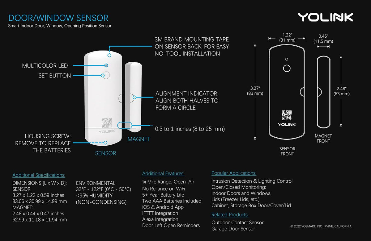 LoRa Smart Door & Window Sensor 3-Pack: Door Left-Open Reminders, up to 1/4 Mile Open-Air Range, up to 5 Year Battery