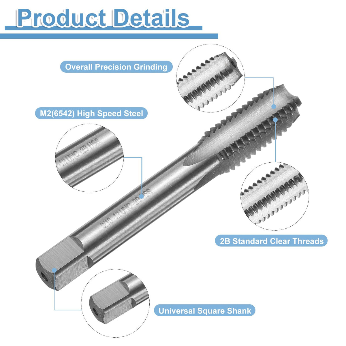 uxcell Hand Bottom Tap 9/16-12 UNC 2B Thread Bottoming Style Threading Tap