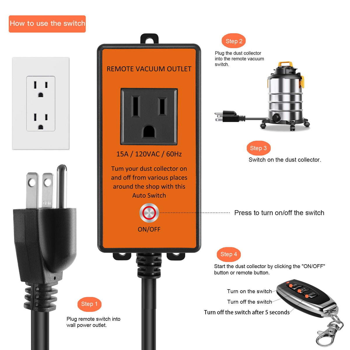 Automatic Remote Vacuum Outlet with 2 Remote Controls