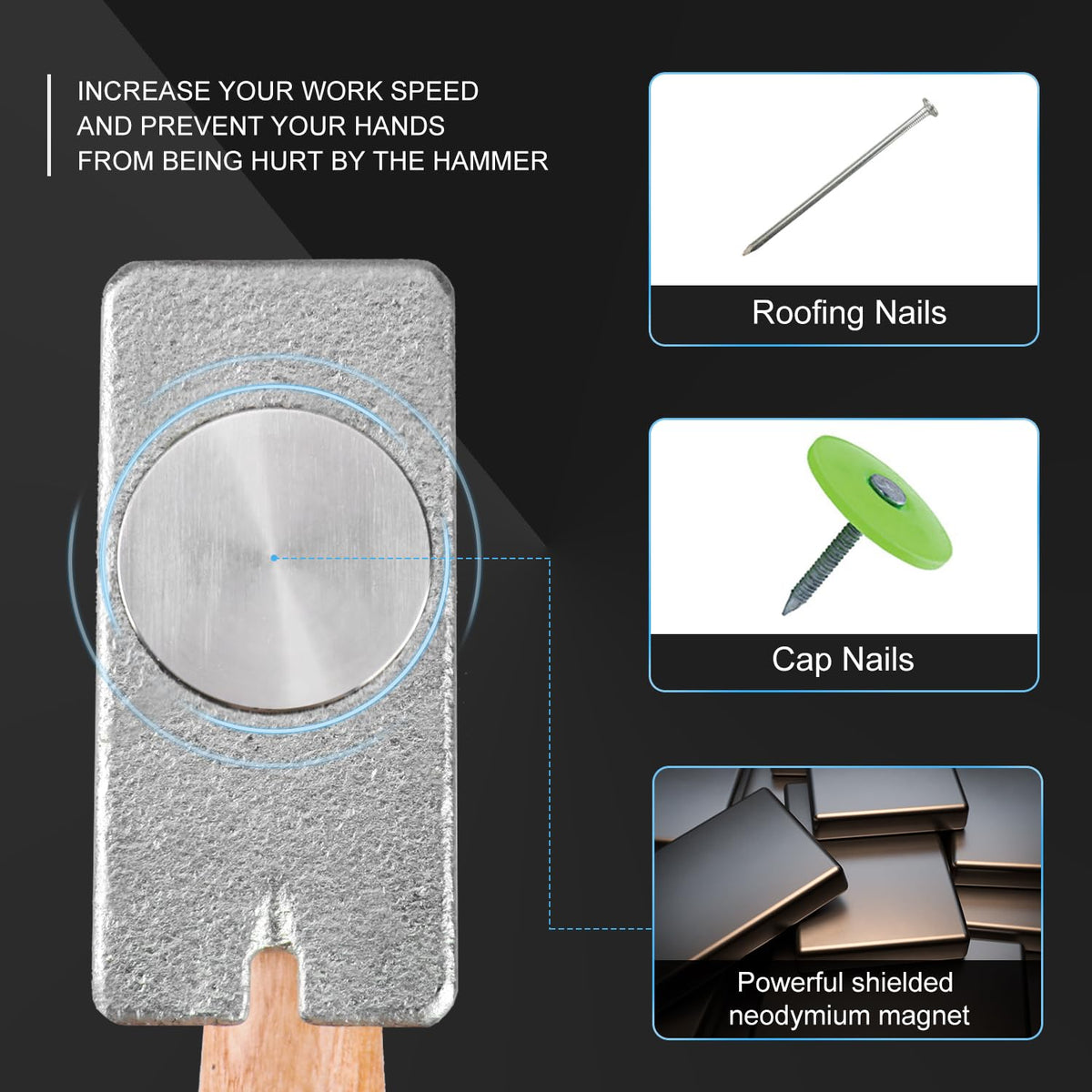 Magnetic Roofing Hammer, Magnetic Roofing Hatchet Designed to Improve Efficiency, Roofing Axe with Solid Wood Handle