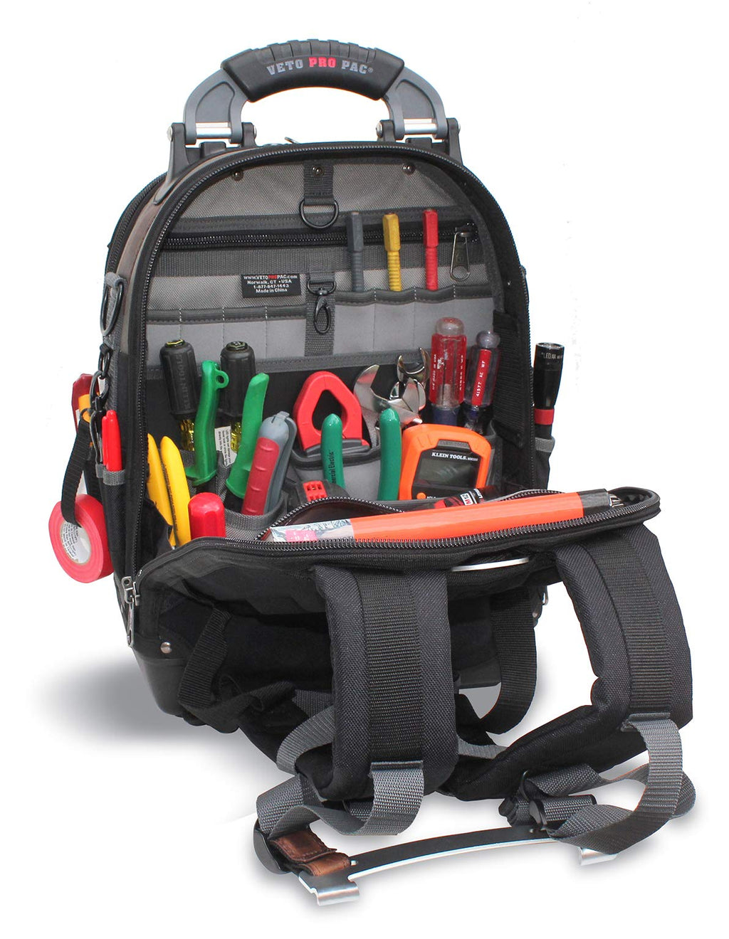 Pro Pac Tech Pac Tool Backpack – Heavy-Duty Weatherproof Tool Bag with 46 Pockets, Waterproof Molded Base & Ergonomic