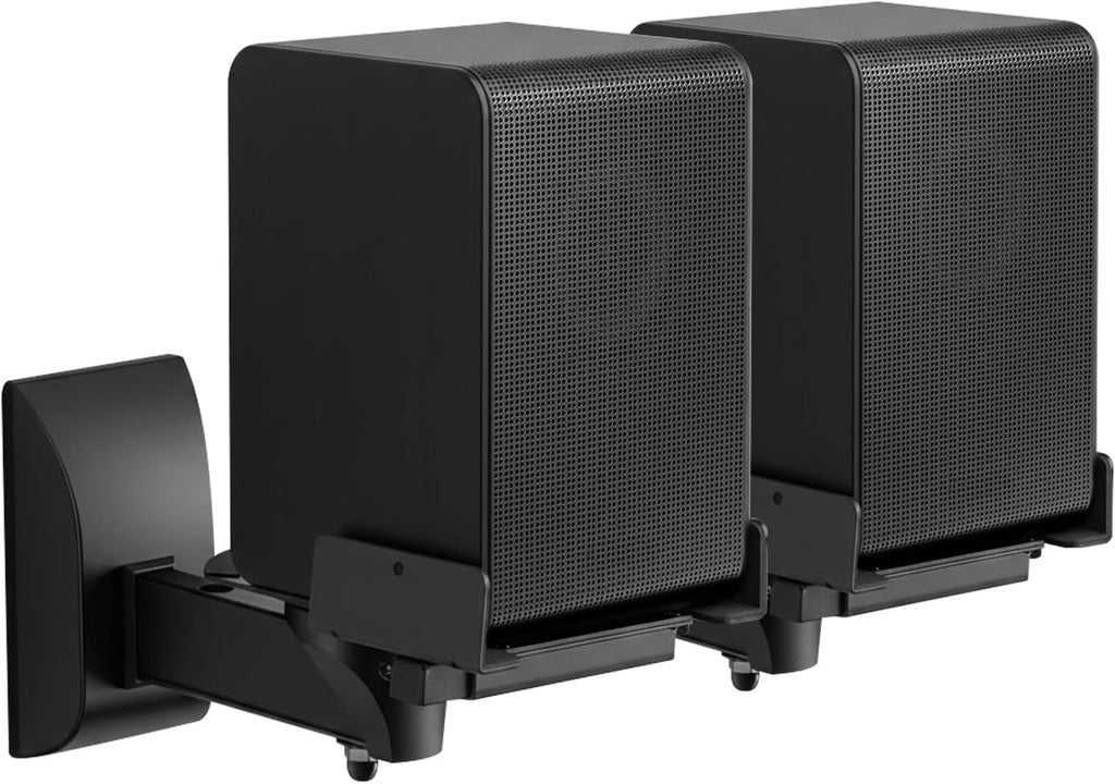 TNP Bookshelf Speaker Wall Mounts, Dual Side Clamps, 55 lb, 2 Pack, Black | Rear Surround Sound Speaker Mounts Fit