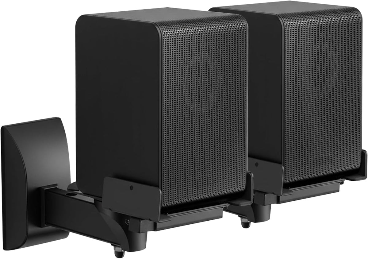 TNP Bookshelf Speaker Wall Mounts, Dual Side Clamps, 55 lb, 2 Pack, Black | Rear Surround Sound Speaker Mounts Fit
