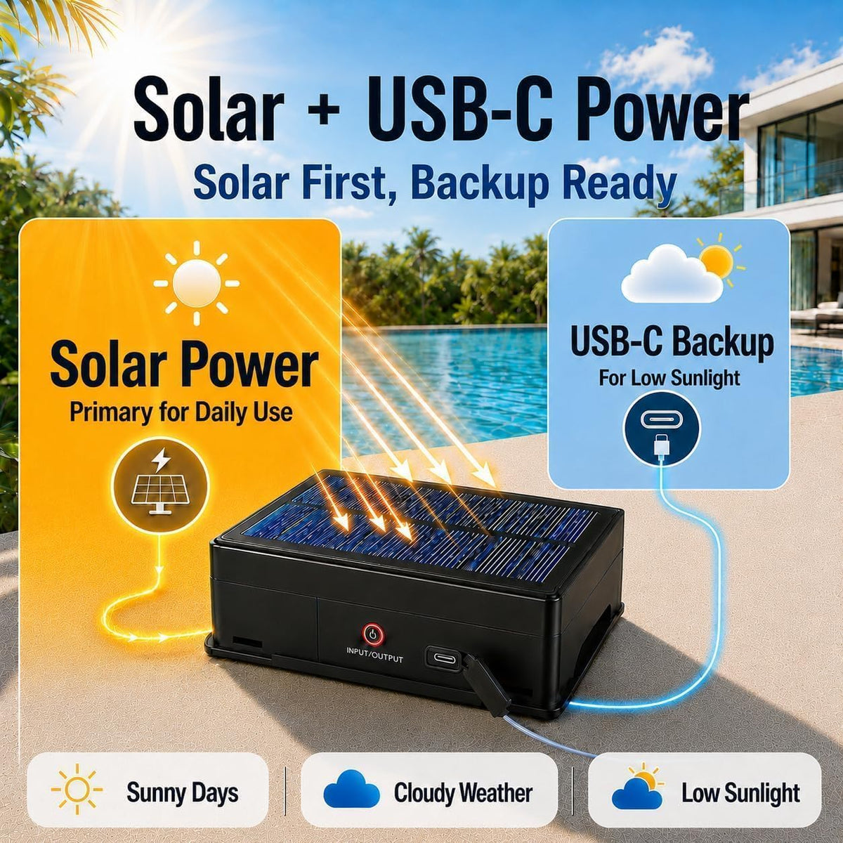 Solar Pool Fountain with Lights for Above Ground Pools | Pool Fountain Waterfall Pump with 6 Nozzle, Solar Pool