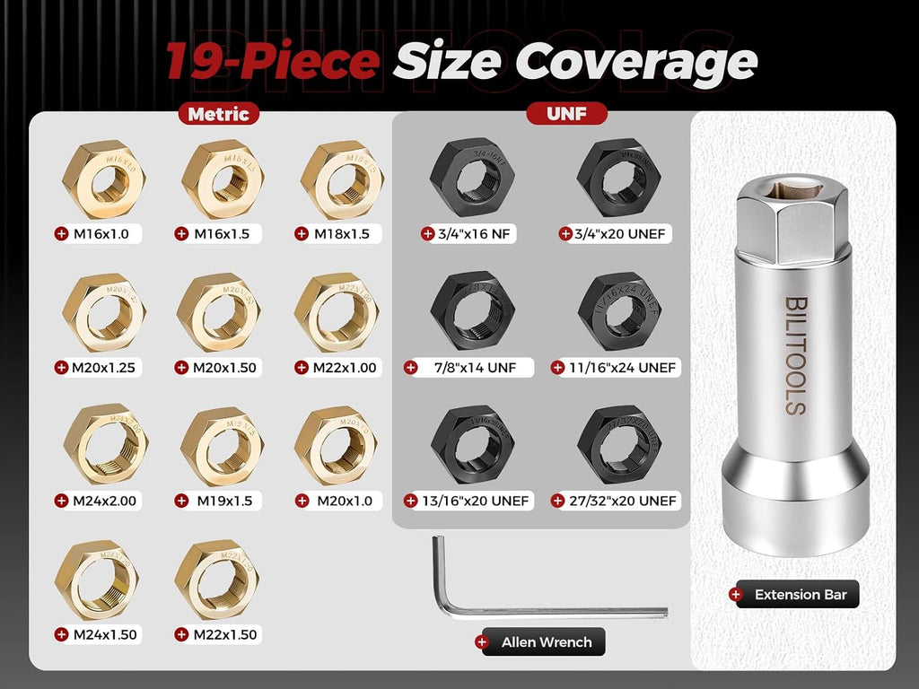 BILITOOLS 17-Piece Axle Nut Spindle Thread Chaser Set