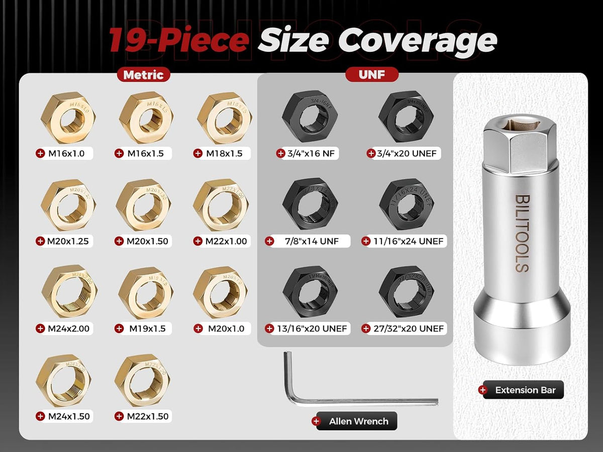 BILITOOLS 17-Piece Axle Nut Spindle Thread Chaser Set