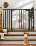 30-48" Adjustable Hardware/Pressure-Mounted Pet & Child Safety Gate with Auto-Close Walk-Through Door for Stairs, Hallways & Wide Doorways — Black