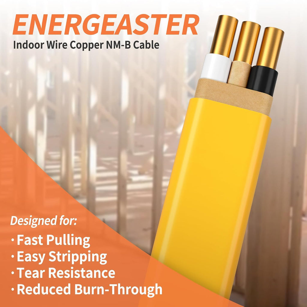 Solid Indoor 12/2 W/G NMB Cable 100ft, Electrical Wire, Yellow | 100FT NMB Cable 12 Gauge Wire 2 Conductors 600V Bare