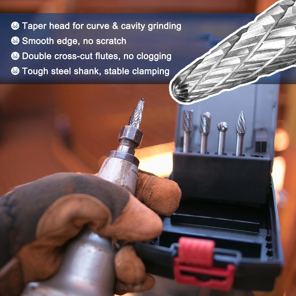 Workkyma Die Grinder Bits Rotary Burrs 6mm Shank 8x50mm Cutting Head
