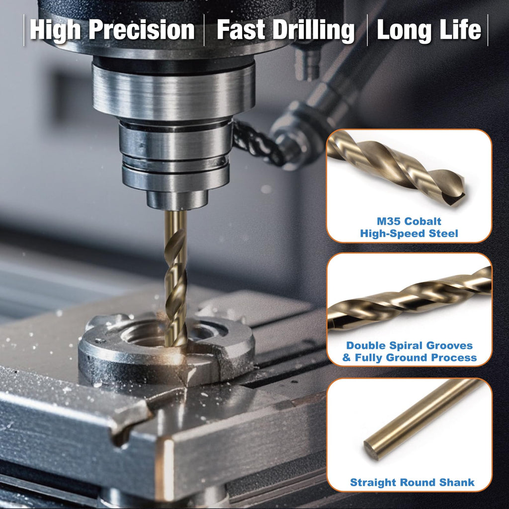 FiLwW 20Pcs 3/32" Cobalt Drill Bit Set, M35 High Speed Steel Jobber Length Drill Bit Kit for Hardened Metal, Stainless Steel, Cast Iron, Wood and Plastic