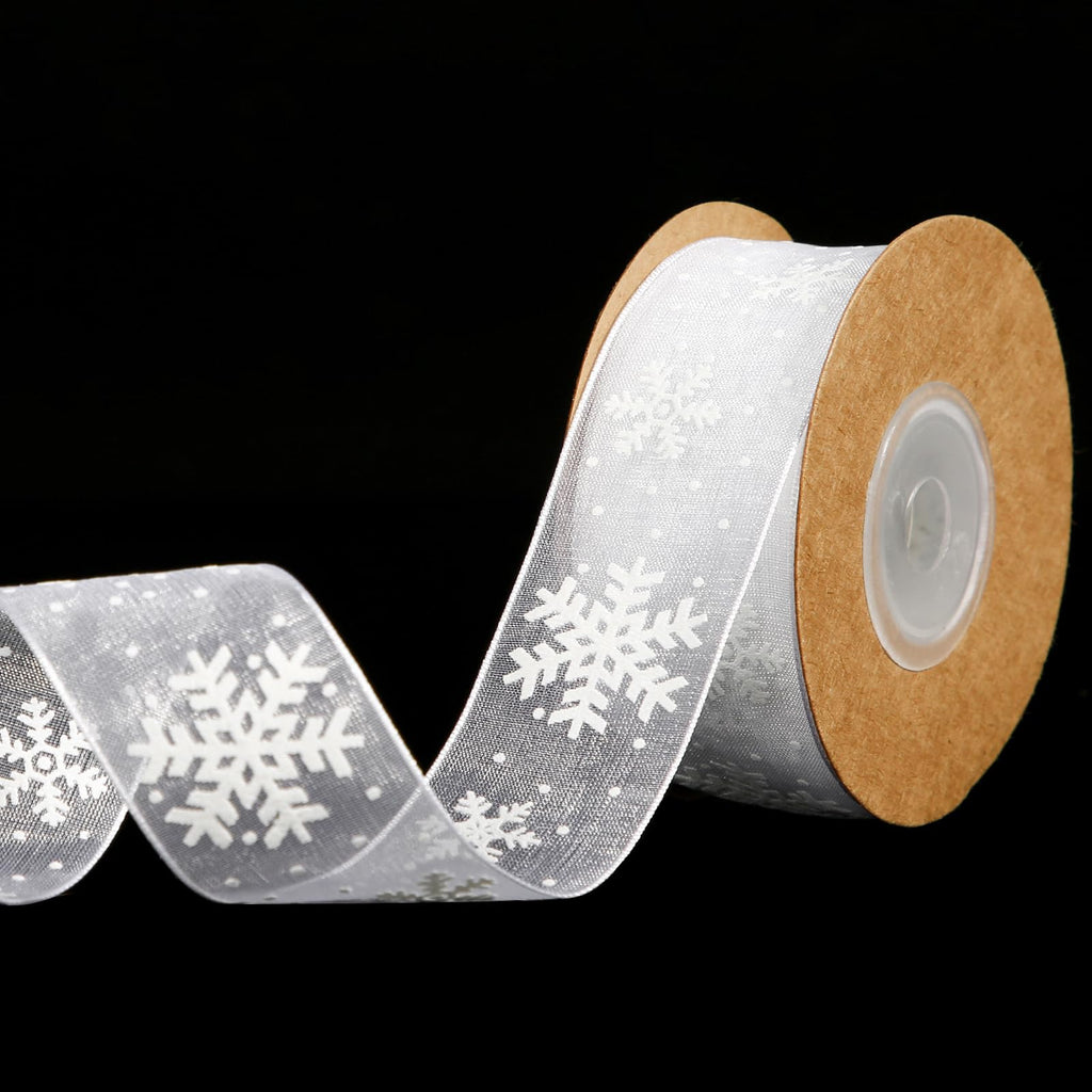 Christmas Ribbon, 1 Inch x 11yards White Snowflake Ribbon Christmas Ribbon for Crafts Making Gift Wrapping Winter