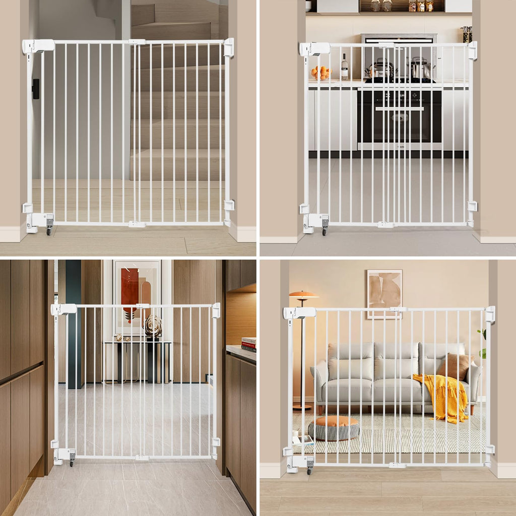 51.18" Tall Extra-Tall Adjustable Hardware/Pressure-Mounted Pet & Child Safety Gate with Dual-Lock Walk-Through Swing Door for Stairs, Hallways & Wide Doorways