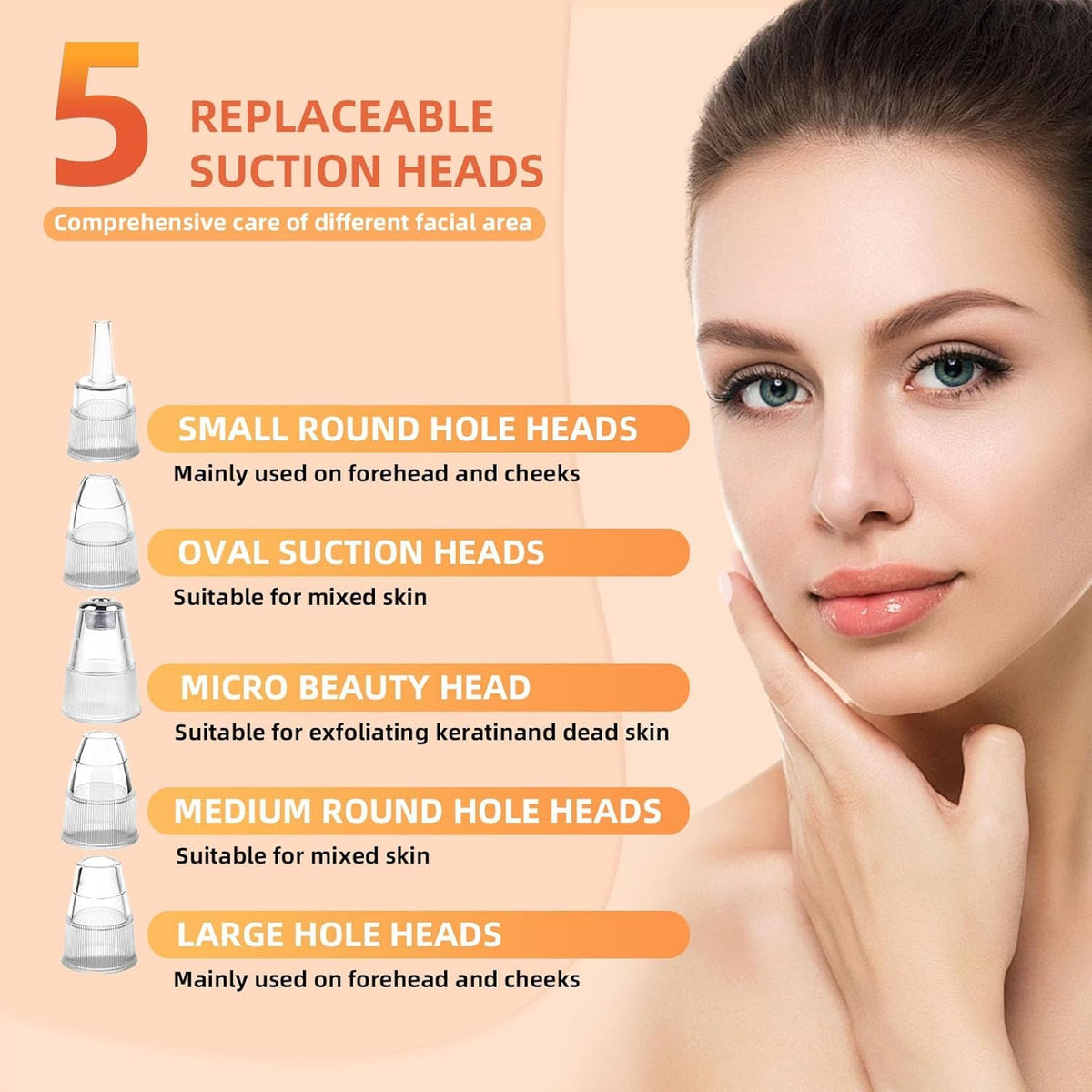 Pore Vacuum Blackhead Remover,Facial Pore Cleaner, 5 Suction Power,5 Probes,USB Rechargeable Blackhead Vacuum Kit