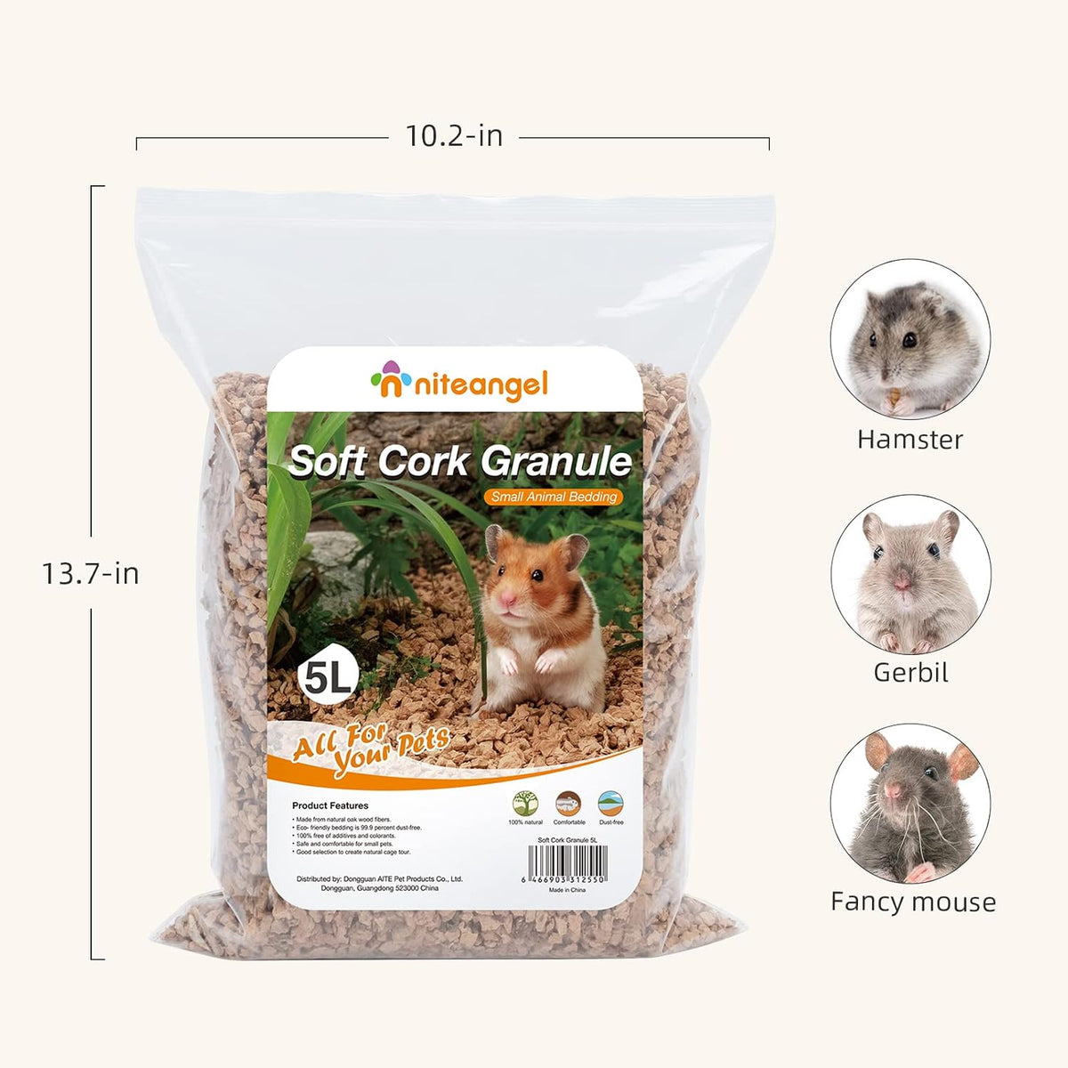 Natural Coco/Cork Hamster Bedding: 5L Absorb Odors & Low Dust