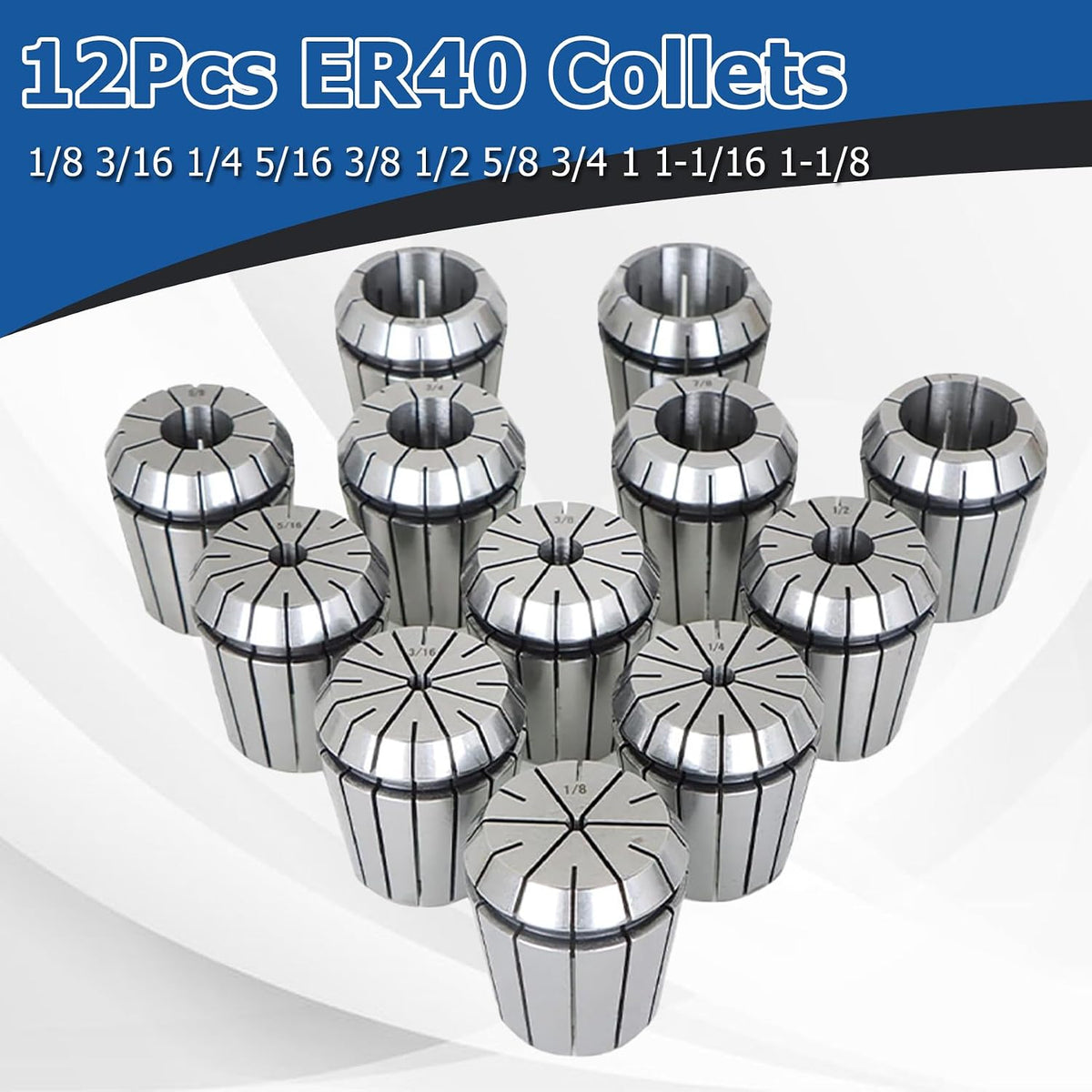 WFLNHB 12Pcs ER40 Collets with Common Size 1/8-1-1/8 Inch