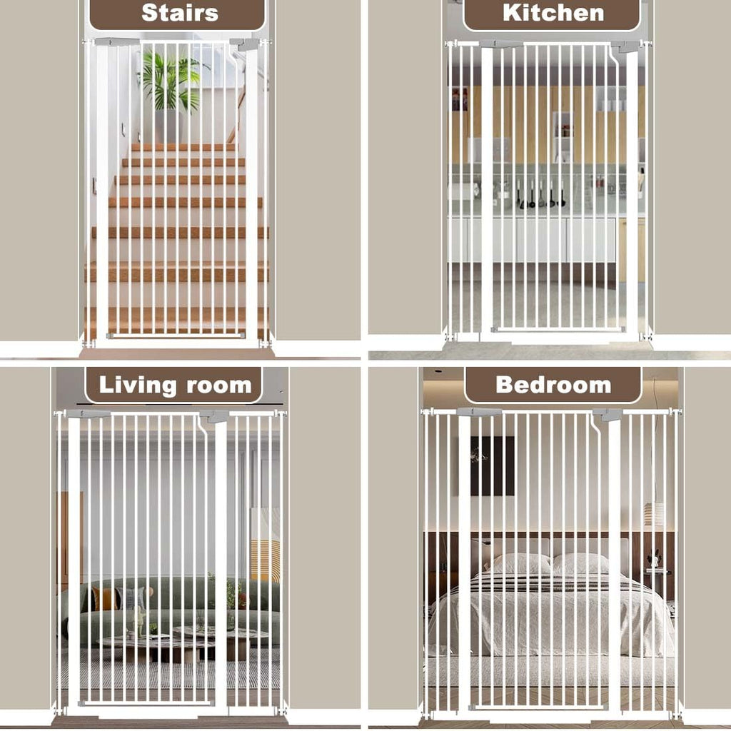 51.1" x 29.5-48.4" Extra-Tall & Extra-Wide Adjustable Hardware/Pressure-Mounted Pet & Child Safety Gate with Dual-Lock Walk-Through Swing Door for Stairs, Hallways & Wide Doorways
