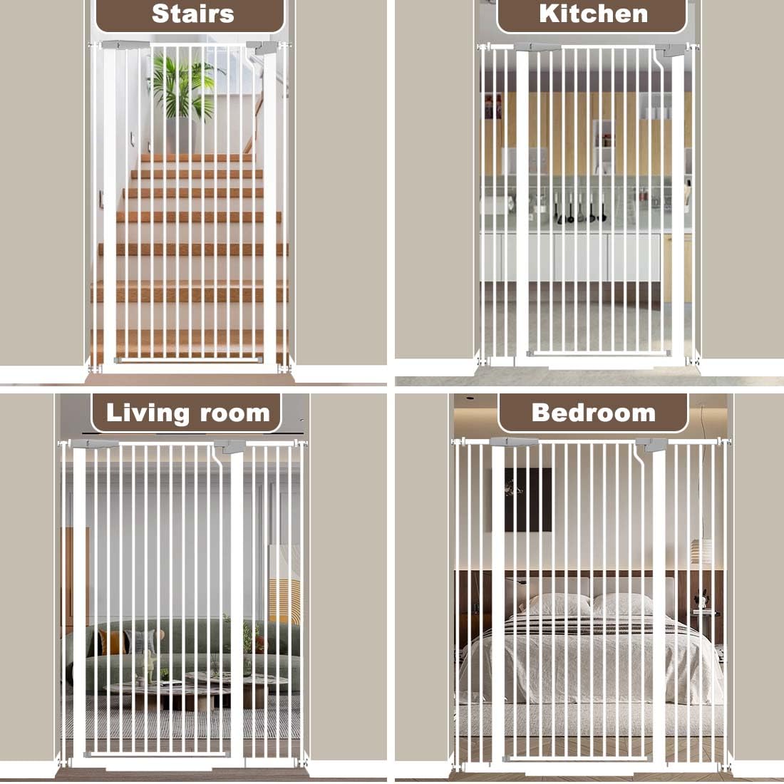 51.1" x 29.5-48.4" Extra-Tall & Extra-Wide Adjustable Hardware/Pressure-Mounted Pet & Child Safety Gate with Dual-Lock Walk-Through Swing Door for Stairs, Hallways & Wide Doorways