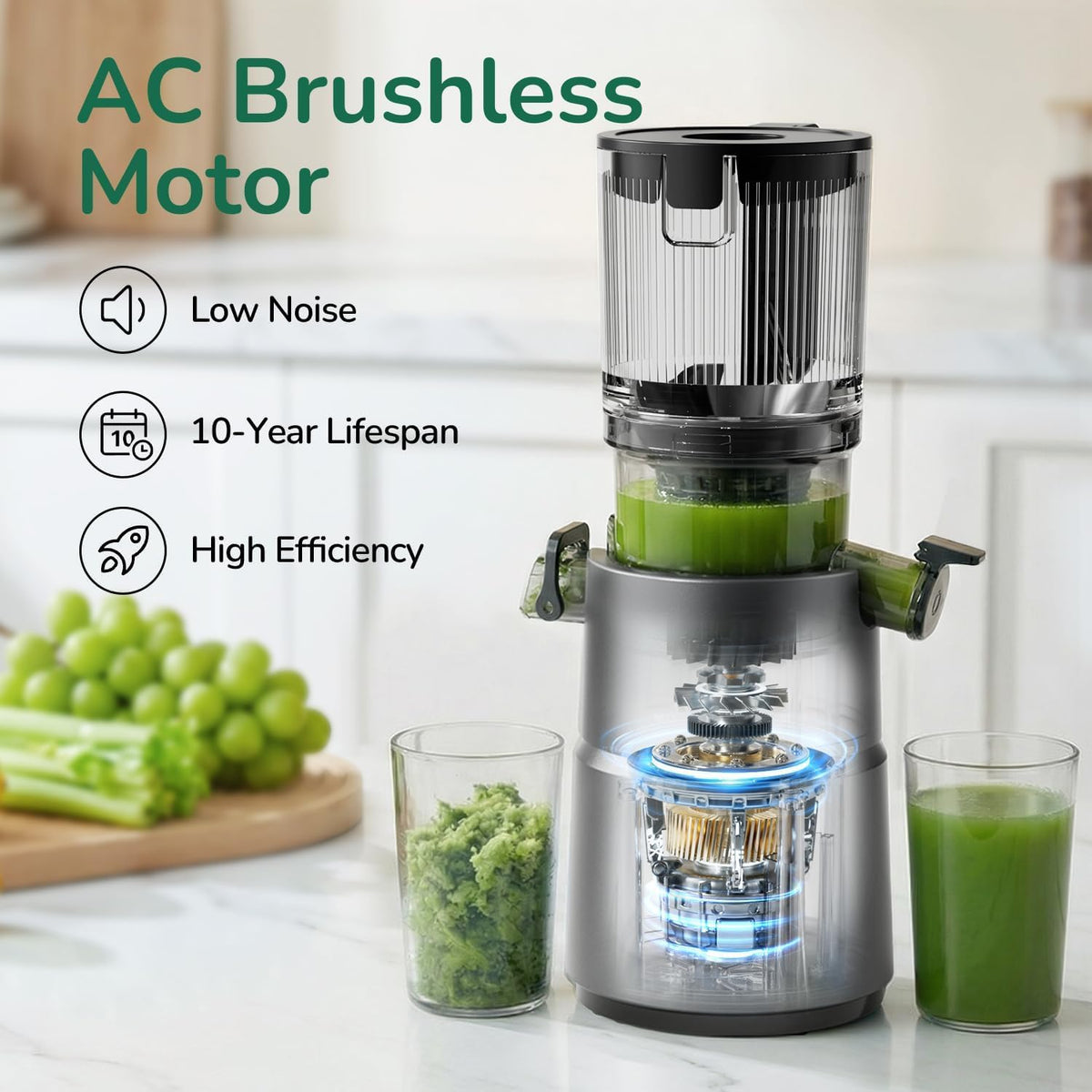 2-in-1 Cold Press Juicer C03, Makes Juice & Nut Milk | 4.5" Wide Feed Chute Masticating Juicer Machine, 2-in-1