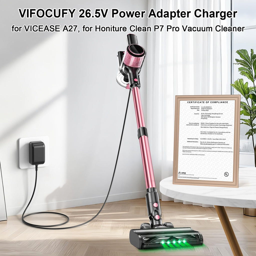 26.5V Adapter Charger for Vacuum Cleaner, Power Supply Cord for VICEASE A27