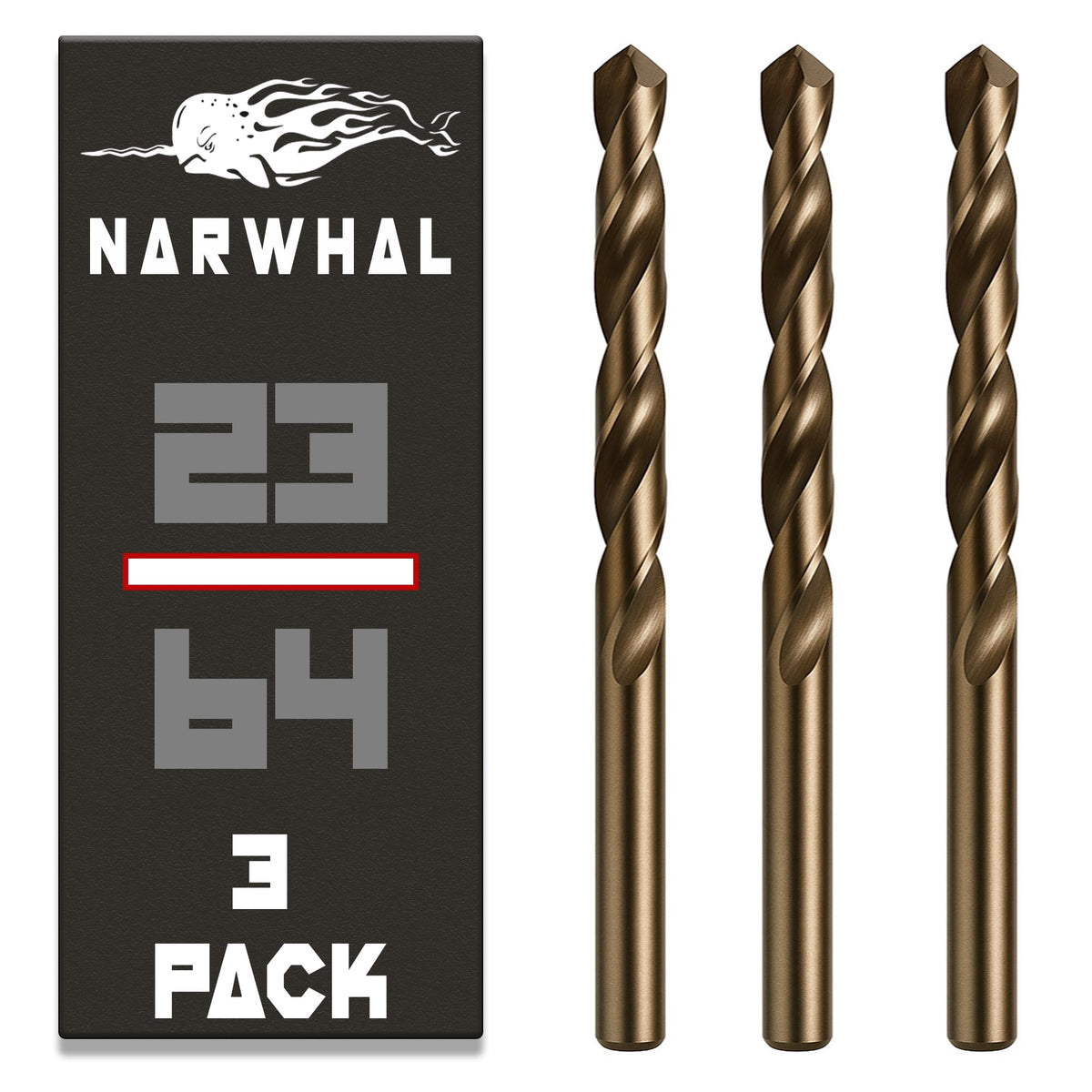 Narwhal 23/64 Inch Drill Bit (3 Pack) Cobalt for Metal & Stainless Steel